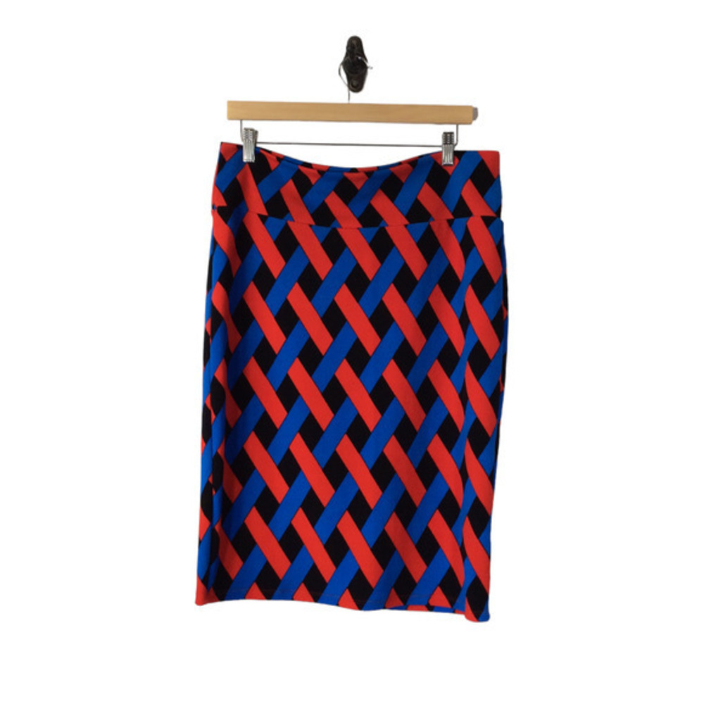 LuLaRoe Pencil Skirt Basket Weave Pattern, Black, Red Blue